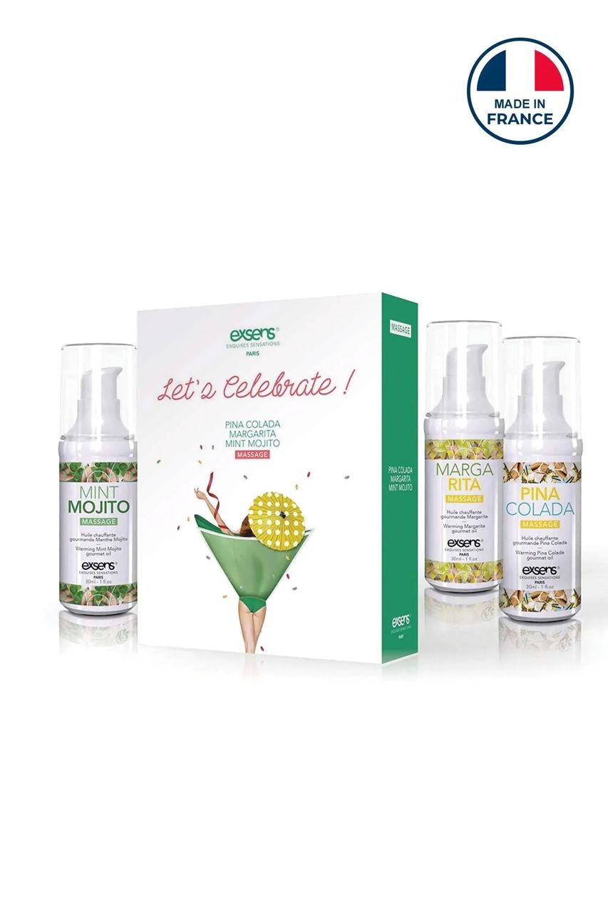 Coffret 3 huiles chauffantes gourmandes Exsens Let's Celebrate